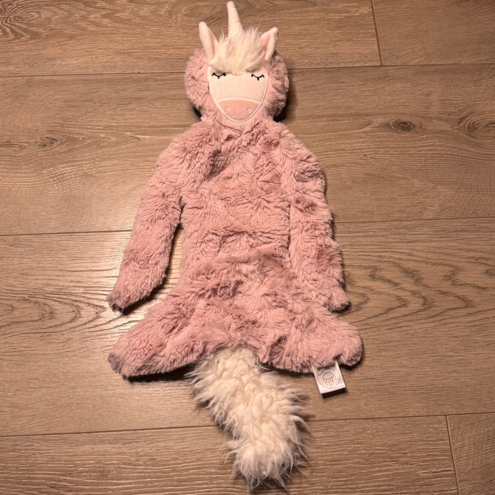 Slumberkins Unicorn Snuggler Pink White Faux Fur Emotional Lovey Flat Plush‎ Toy